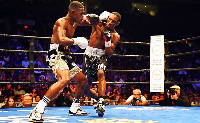  Ghana’s Richard Commey (left) lost on points to  USA’s Robert Easter 